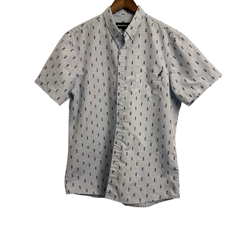 Molokai Surf Co Pineapples Light Blue Button Down Casual Summer Shirt Large AOP
